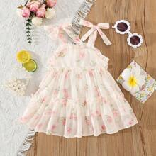 Baby Mädchen Sommer Rose Bedrucktes Träger Prinzessin Kleid