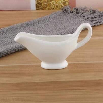 1pc 5oz Ceramic White Sauce Boat With Handle, Gravy Boat, Honey Cup, Coffee & Milk Pot