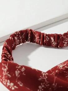 1件女款紅色碎花蕾絲飾邊三角頭巾彈性髮帶，適合日常穿著、戶外、田園風、度假裝飾 - 彩色 - 查看 5