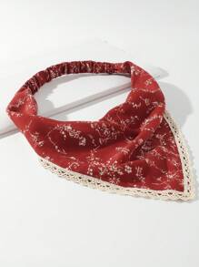 1件女款紅色碎花蕾絲飾邊三角頭巾彈性髮帶，適合日常穿著、戶外、田園風、度假裝飾 - 彩色 - 查看 2