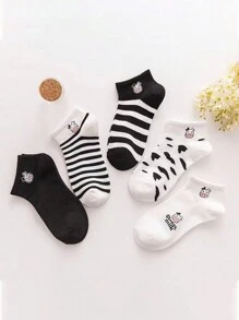 5 双吸湿排汗图案短袜，男女通用，适合所有季节 - 黑與白 - 查看 2