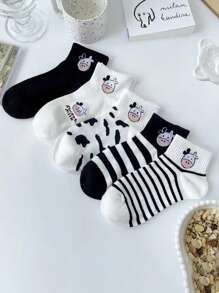 5 双吸湿排汗图案短袜，男女通用，适合所有季节 - 黑與白 - 查看 5