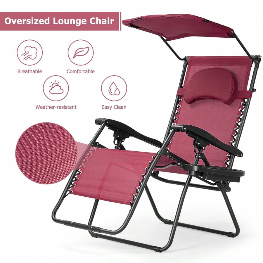 Folding Recliner Lounge Chair With Shade Canopy Cup Holder SHEIN USA