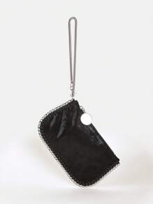 Bolso Bandolera Multiusos Con Correa De Cadena De Metal Hecha A Mano Con Plateado En Tono De Plata, Para Llevar En El Hombro O A Mano - Negro - Ver 3