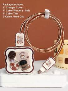 5pcs/Set Coffee Bean Design Accessories For 1.5m Cable Organizer, Cable Fixer, Anti-Break Data Cable, Tpu Charging Head, Protective Case Compatible With Iphone 12/13/14 And 20w Quick Charge