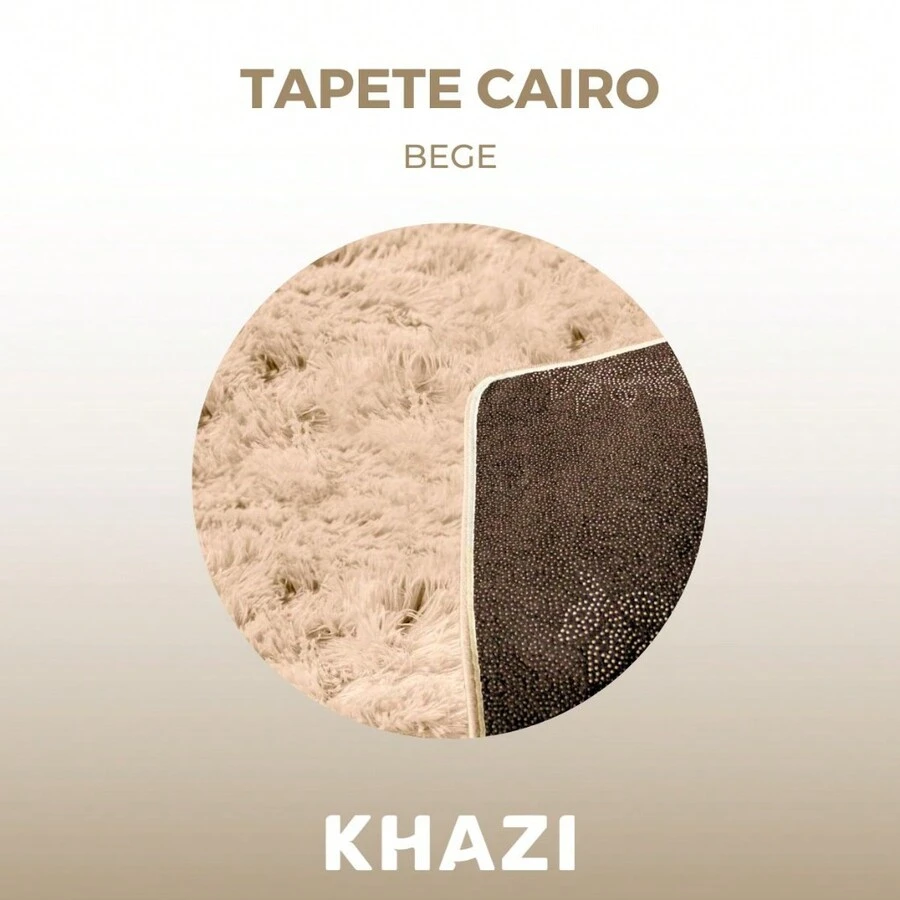 Tapete Felpudo Peludo Para Sala E Quarto 1,40 X 1,00 Várias Cores Cairo Shaggy Pluma Moderno Macio Premium Antialérgico Luxo - Bege - Visão 1