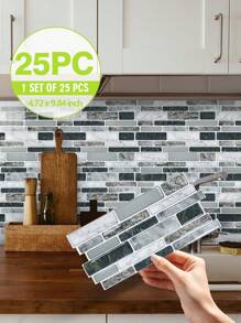 SUPSTICKER 1/25入組大理石紋理3D油污、耐高溫廚房貼紙自粘防水加厚家居裝飾美化可剝式牆貼，9.84x4.72英寸 - 彩色 - 查看 2