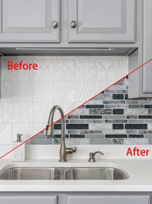 SUPSTICKER 1/25入組大理石紋理3D油污、耐高溫廚房貼紙自粘防水加厚家居裝飾美化可剝式牆貼，9.84x4.72英寸 - 彩色 - 查看 8