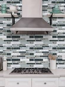 SUPSTICKER 1/25入組大理石紋理3D油污、耐高溫廚房貼紙自粘防水加厚家居裝飾美化可剝式牆貼，9.84x4.72英寸 - 彩色 - 查看 3