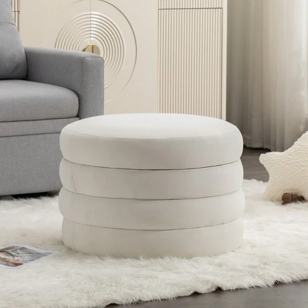 Modern Storage Ottoman, Velvet Upholstered Footstool With Storage, Channel Tufted Foot Rest With