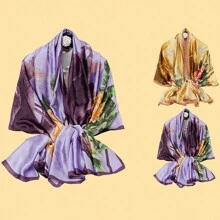 2入組女士黃色花卉印花緞面絲巾,質感柔滑 - 2條裝套裝 - 查看 4