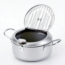 7.87in Home & Outdoor Use Tempura French Fries Fryer Pot With Temperature Display, Carbon Steel Fry Pot, Compatible With Induction Cooker - 7.87inch - View 6