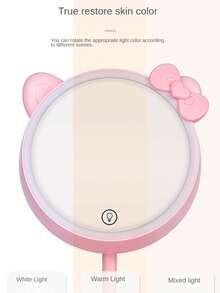 1pc Three Tone Adjustable Led Lighted Tabletop Vanity Mirror, Portable & Dual Use Cosmetic Mirror - Pink - View 5