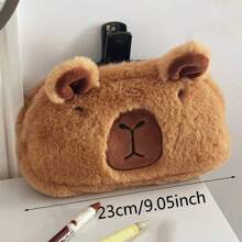 1pc Capybara Plush Pencil Case, Cute Cartoon Stationery Organizer, Large Capacity - Brown - View 4