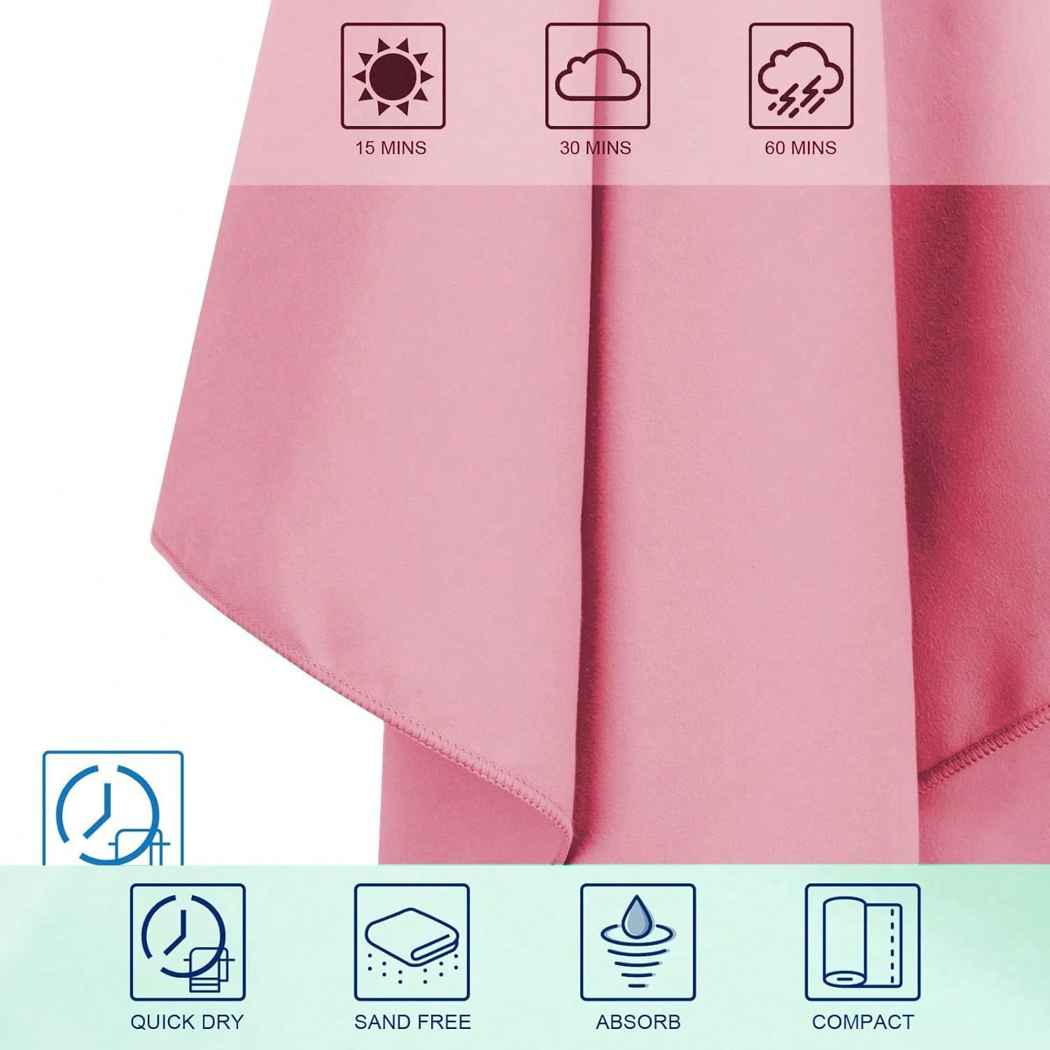 Rose Red Ultralight Microfiber Camping Towel, Quick Dry Towel, Super