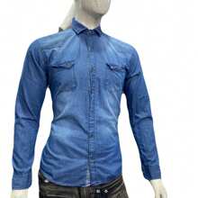camisa de mezclilla liza, corte Slim - Celeste - Ver 2