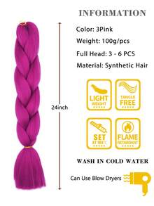 3 件装大号浅紫色编织发 24 英寸，适合女性日常节日和角色扮演编织服饰时尚万圣节和圣诞节新年狂欢音乐节合成发钩针接发实用灵巧高温发 - 中紫紅色 - 查看 3