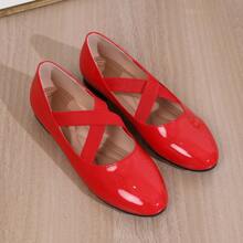 Chaussures Plates De Ballet À Bande Élastique Croisée Pour Femmes Avec Bout Rond Et Semelle Antidérapante, Adaptées À La Danse Et Aux Sports, Disponibles En Grandes Tailles Tout Au Long De L'année