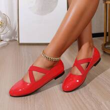 Chaussures Plates De Ballet À Bande Élastique Croisée Pour Femmes Avec Bout Rond Et Semelle Antidérapante, Adaptées À La Danse Et Aux Sports, Disponibles En Grandes Tailles Tout Au Long De L'année