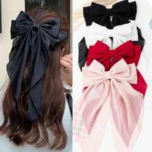 4 Peças Grampos de Cabelo com Laço Grande e Cauda Longa, Acessório de Cabelo de Estética Fofa, Garra de Cabelo para Meninas, Diferentes Cores (Preto, Branco, Borgonha, Rosa)