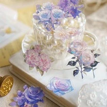 1 gói/40 miếng dán mực trắng cho thú cưng, miếng dán trang trí lịch họa tiết hoa bất đối xứng cổ điển nhẹ - Màu tím hoa cà - Xem 5