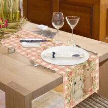 1 pièce Chemin de table en lin à motif de lapin de Pâques, fleur, rayure et carreau pour la décoration de table