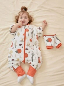 Túi ngủ dệt kim dày dặn ấm áp 3.5TOG mùa thu/đông cho trẻ em, túi ngủ in hình hoạt hình có tay áo rời, unisex - Như hình ảnh - Xem 4