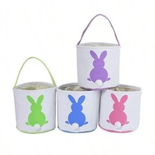 Easter Bunny Baskets, 4 Pack Canvas Easter Eggs Hunt Bag Rabbit Gifts Toys Bucket Tote - Multicolor - View 1
