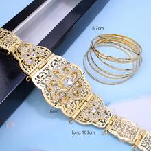 1 Miếng Dây chuyền thắt lưng Với 6 cái Nhẫn Vòng tay Bộ trang sức , Phong cách Dây đeo bụng Cô dâu Kim loại Dây thắt lưng , Ả Rập Lễ cưới Đồ trang sức Tay áo Vòng tay , Cô dâu Qủa tặng - Vàng - Xem 2