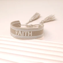 1pc Creative Handmade Braided Friendship Bracelet With Letter 'faith', Suitable For Gifting To Friends And Daily Wear For Blessing - Khaki - View 3