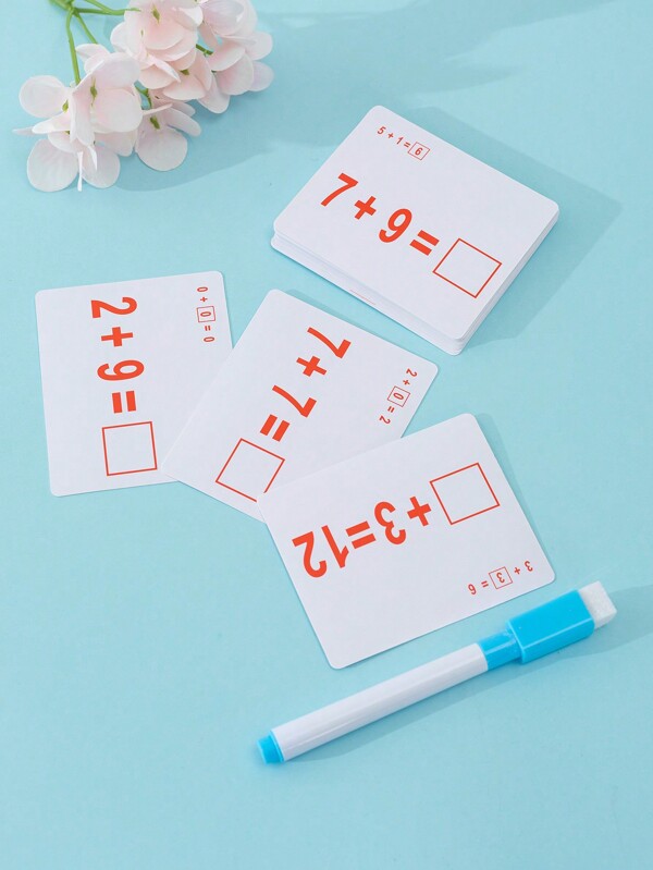 1 Ensemble De 24 Cartes De Puzzle De Mathématiques Effaçables Double Face Avec Stylo - Jouet Éducatif Amusant Pour Apprendre L'addition De Nombres