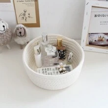 1 件桌面收纳篮，手工编织绳收纳盒，适用于化妆品、零食、玄关、家居装饰 - 白色 - 查看 8