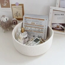 1 件桌面收纳篮，手工编织绳收纳盒，适用于化妆品、零食、玄关、家居装饰 - 白色 - 查看 7