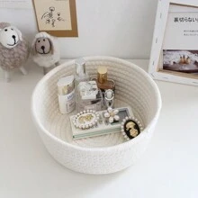 1 件桌面收纳篮，手工编织绳收纳盒，适用于化妆品、零食、玄关、家居装饰 - 白色 - 查看 9