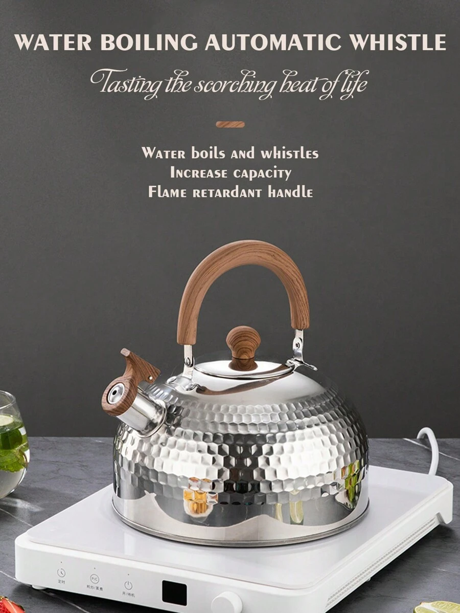 XIYIJIA 1pc Stainless Steel Whistling Kettle, For Indoor & Outdoor Use - Silver - View 1