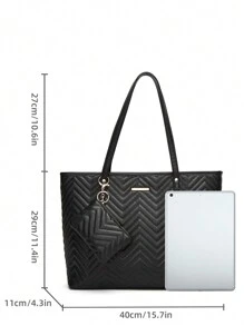 New Arrival Women's Tote And Shoulder Bag Set, Two-Piece Mother Bag, Fashionable Big Capacity Handbag - Black - View 3