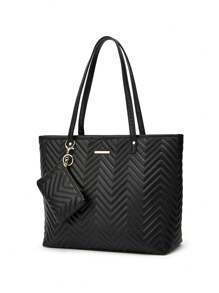 New Arrival Women's Tote And Shoulder Bag Set, Two-Piece Mother Bag, Fashionable Big Capacity Handbag - Black - View 2