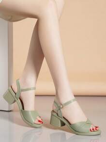 全新夏季女士粗跟露趾踝带扣高跟凉鞋