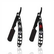 1pc Foldable Manual Shaving Razor With Hollow Out Handle, Professional Straight Edge Razor For Men, Hair Styling Carving Knife, Beard Care Tool, Hair Trimming Razor (No Blade Included) - White Spider - View 4