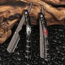 1pc Foldable Manual Shaving Razor With Hollow Out Handle, Professional Straight Edge Razor For Men, Hair Styling Carving Knife, Beard Care Tool, Hair Trimming Razor (No Blade Included) - White Spider - View 1