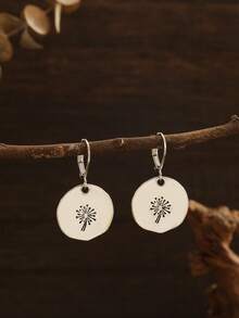 1對時尚、創意、簡約、復古蒲公英設計耳環,適合女性日常佩戴 - 銀色 - 查看 1