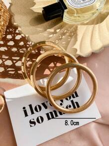 1 Set Of 3 Exaggerated Fashionable Simple 0.75cm Thick Round Coil Bracelets With 6.7cm Inner Diameter And Ccb Coil/pure Metal Reflective Surface - Silver - View 2