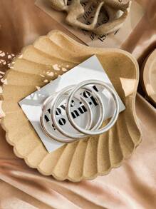 1 Set Of 3 Exaggerated Fashionable Simple 0.75cm Thick Round Coil Bracelets With 6.7cm Inner Diameter And Ccb Coil/pure Metal Reflective Surface - Silver - View 3