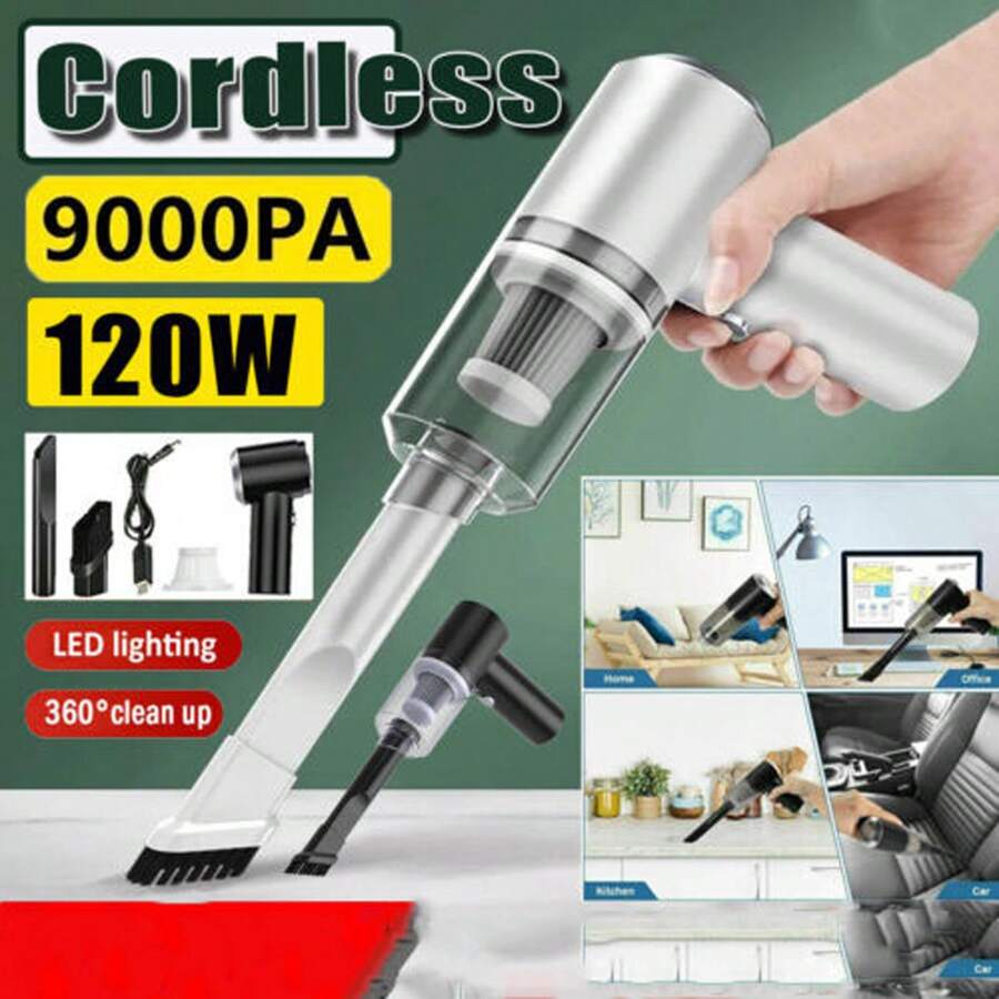 9000PA 120W Cordless Car Vacuum Cleaner Handheld USB Rechargeable Home Wet & Dry - White - View 1