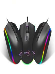 UMILA 1pc Wired Gaming Mouse With 4 Buttons And Rgb Lighting, Suitable For Gaming, Work And Home Use - Black - View 2