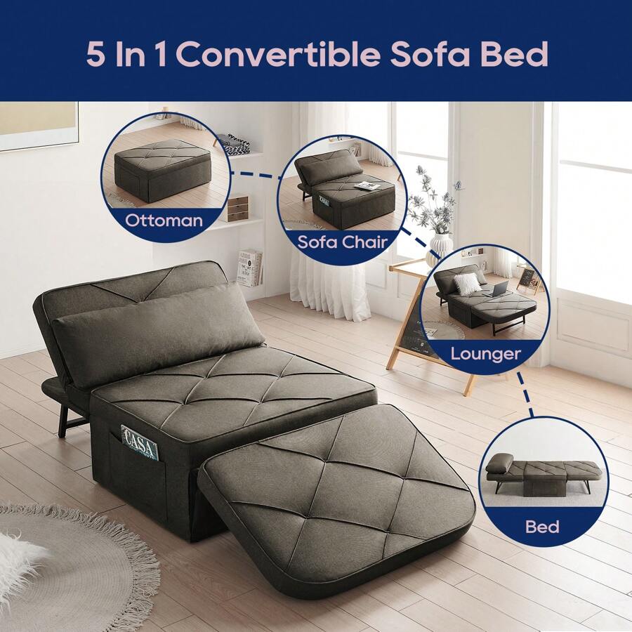 Vonanda Sofa Bed Plus, Convertible Chair 5 In 1 MultiFunction Folding Ottoman Modern Curved