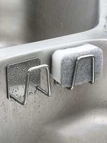 1 Pieza Porta-esponja De Acero Inoxidable Plateado Para Fregadero, Rejilla De Drenaje De Esponja Sin Taladro - Plateado - Ver 1