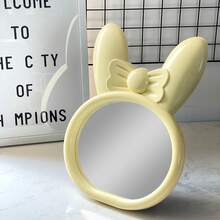 Simmer Stone Rabbit Ear Bow Asymmetric Makeup Mirror Tabletop Vanity Mirror Cosmetic Desktop Mirror Hanging Wall Mirrors Desk Countertop Dressing For Home Bedroom Decorative - Yellow - View 3
