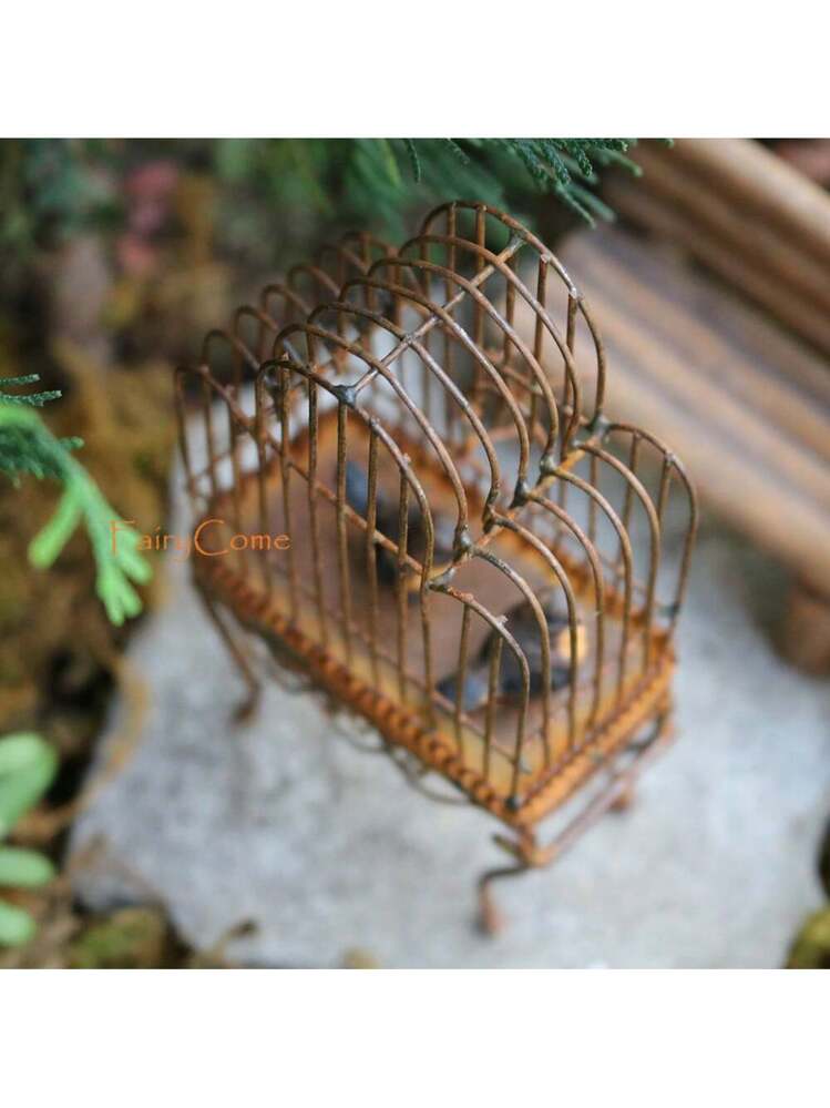 Miniature cage à oiseaux rouillée avec oiseaux, maison à oiseaux rustique vintage, ornements artisanaux en métal, accessoires de décoration pour jardin féerique