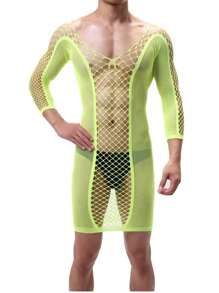 Nam Xu hướng: Cắt giảm Lưới Áo liền quần chặt , Giới tính Appeal , Tay áo dài , Nhìn Xuyên thấu - màu xanh lá - Xem 1